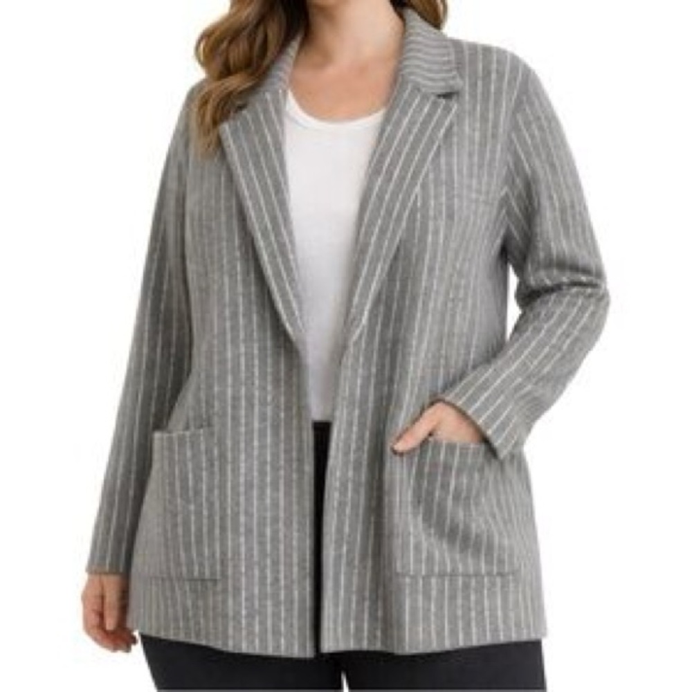 Sincerly Jules Charcoal Pinstripe Cardigan Blazer